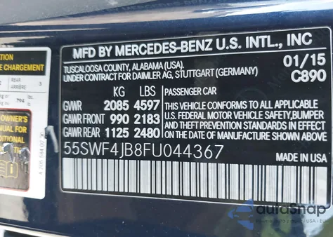 2015 Mercedes-Benz C 300 Luxury из США, поврежденный, VIN 55SWF4JB8FU044367